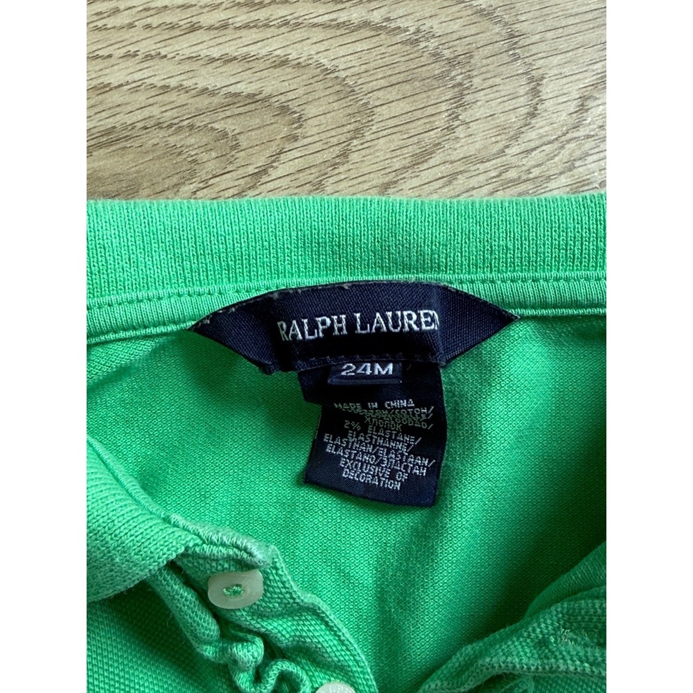 Euc Baby Girls Ralph Lauren green polo short sleeve stretch ruffle collar sz 24M - Picture 3 of 7